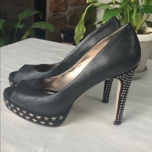 Reba black rhinestone platform heels